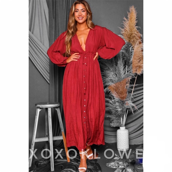 Rusted Red Brick Long Sleeve Maxi Dress - Picture 9 of 10
